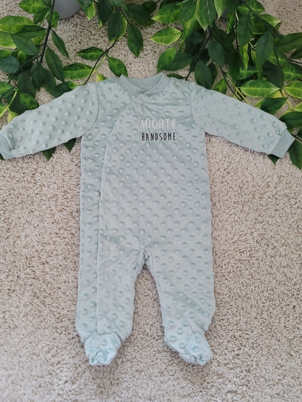 Baby Boy 'Mighty Handsome' Minky Sleeper (3-6 Months)